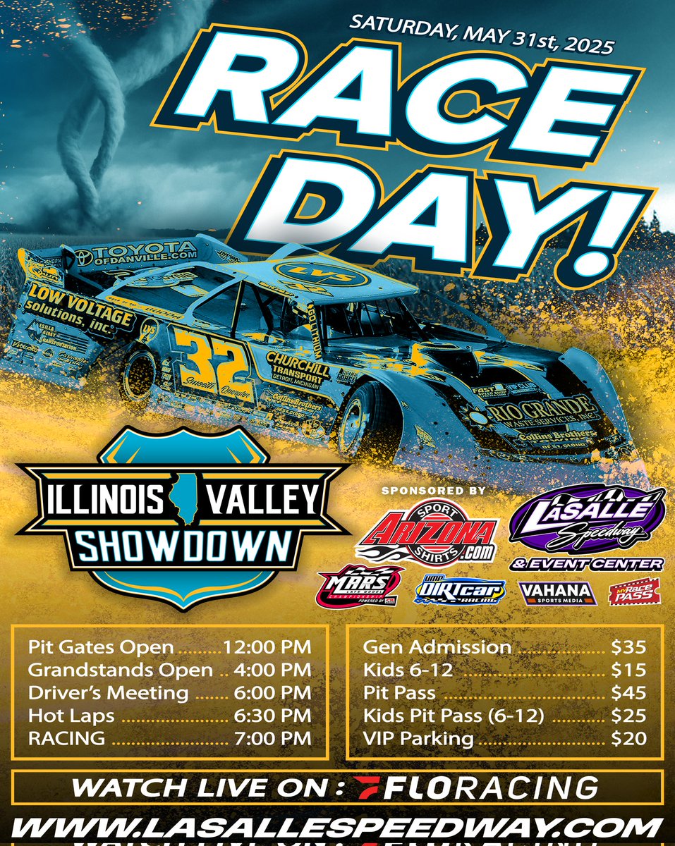 LaSalle Speedway (@lasallespeedway) on Twitter photo It is RACEDAY.....AGAIN at <a href="/LaSalleSpeedway/">LaSalle Speedway</a> for the <a href="/MARSDirtRacing/">MARS Championship Series</a> "Illinois Valley Showdown" presented by <a href="/AZ_Shirts/">Arizona Sport Shirts</a>. It's the highest paying race in the speedway's history paying $25,500-to-win. It is RACEDAY.....AGAIN at <a href="/LaSalleSpeedway/">LaSalle Speedway</a> for the <a href="/MARSDirtRacing/">MARS Championship Series</a> "Illinois Valley Showdown" presented by <a href="/AZ_Shirts/">Arizona Sport Shirts</a>. It's the highest paying race in the speedway's history paying $25,500-to-win.