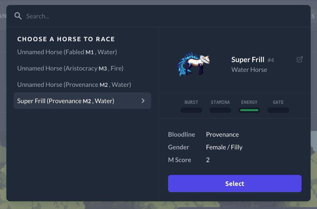 bmagg_'s tweet photo. Added some additional elements to the horse picker complement. It now includes a preview of your horse and the key attributes!

Coming soon to @Stacks ! https://t.co/gxWEz5I6Mz