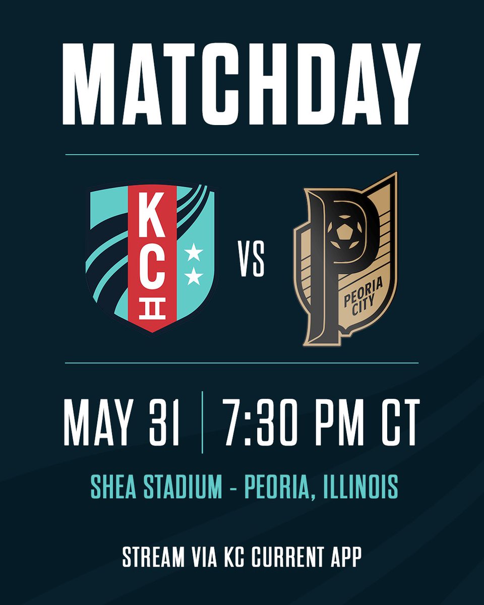 IT’S MATCHDAY! 

We’re back in action tonight for our second exhibition match 💫 

🆚 <a href="/PeoriaCityWPSL/">PeoriaCityWPSL</a>  
⏰ 7:30 PM CT
📍 Peoria, Ill. 
🏟️ Shea Stadium 
🎧 KC Current App