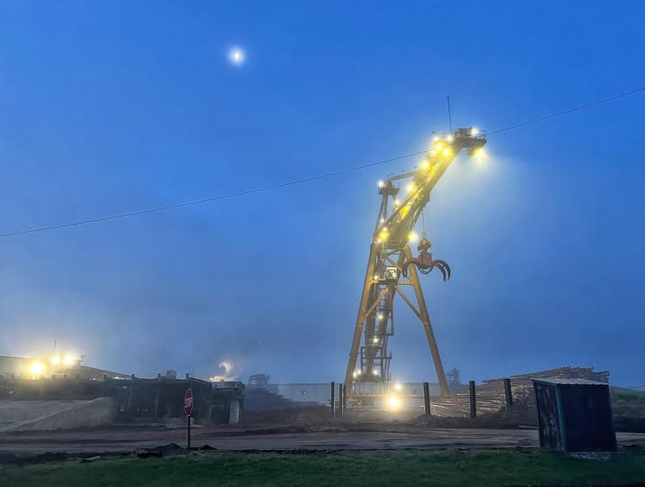 RexLumberMill's tweet image. In the stillness of early morning, #rexlumbergraceville s' crane is already in motion — lifting and moving.

It's a powerful reminder that #progress  doesn’t wait for daylight.
#earlyshift #sawmilllife #BuiltToLast #lumberstrong 

Photo Credit: Kimberly Fuller Knight