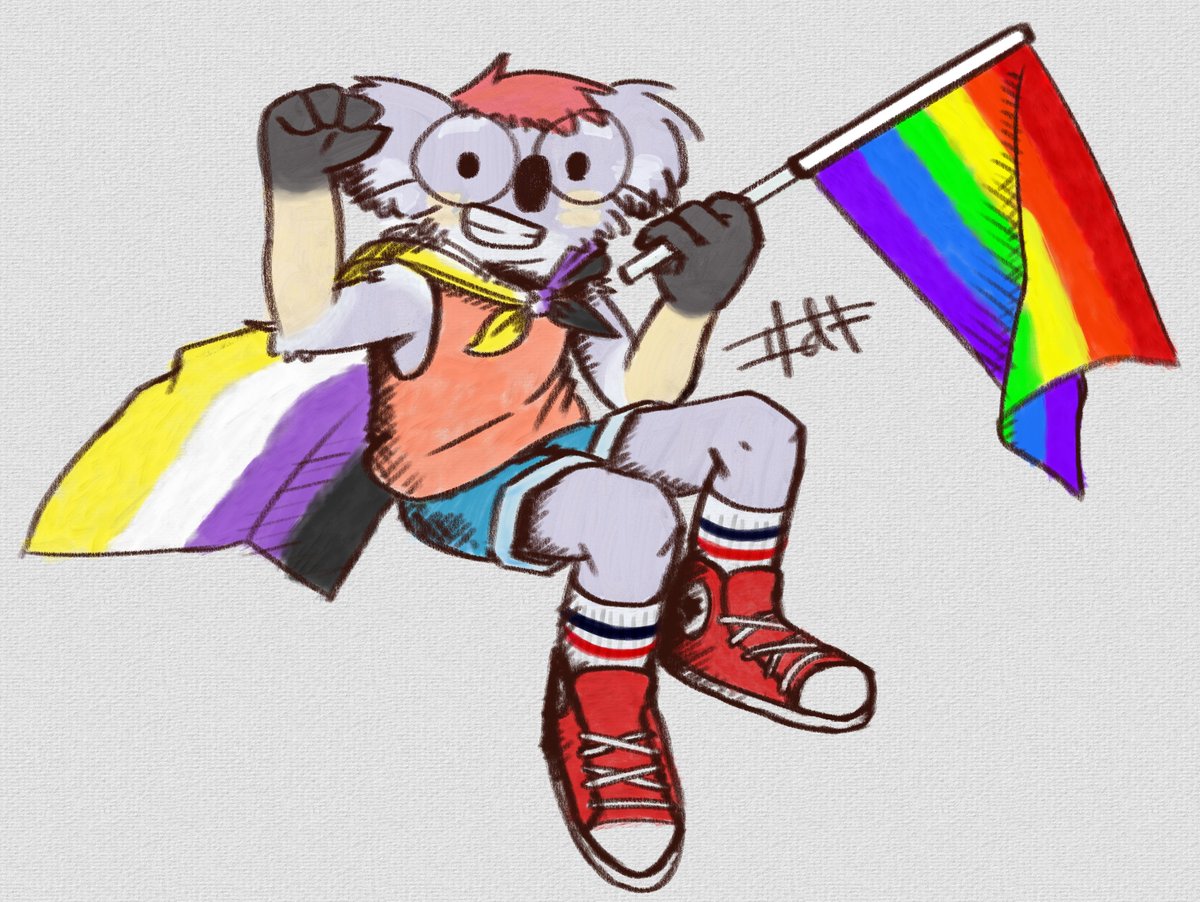 2lugin's tweet photo. happy pride month, mga bading 🏳️‍🌈

i'll be joining @BarangayFurry in the pride march 2025 this coming june 28th. sama kayo 🐨 https://t.co/LTY0wWfi3Z