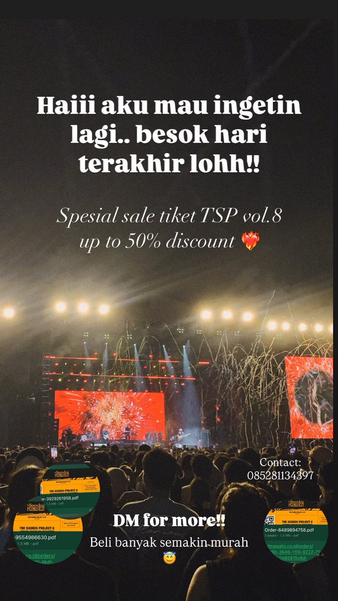 cloudsunid's tweet photo. WTS TICKET THE SOUNDS PROJECT VOL.8 🎊

Pakai data pribadi pembeli ✅
Tiket langsung masuk ke pembeli ✨
100% official dari volunteer ❤️‍🔥

Contact me: 
085281134397 (wa)
Ra.putri.o_o (ig) 
#konsermusik #festivalmusik #thesoundsproject #hindia #feast #lyodra #theadams #thesigit https://t.co/V1uPTMThok