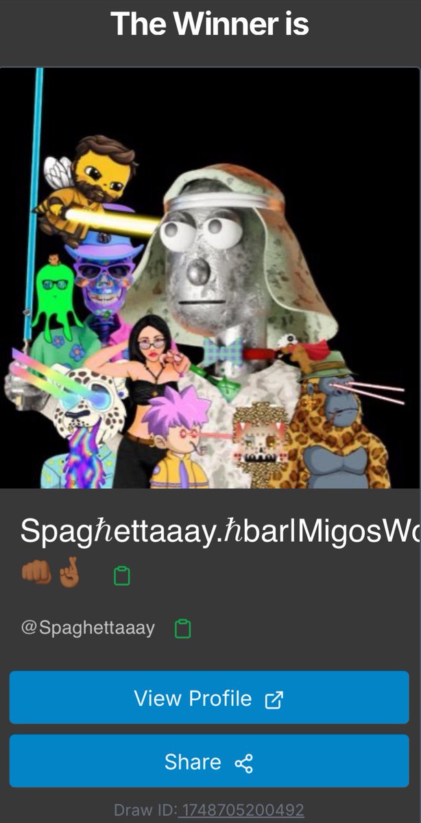 ✊ Jordan (j) // ℏ // held.hbar 🕹️ (@heldiwankenhodl) on Twitter photo ♥️ A MASSIVE thank you & heartfelt appreciation to everyone who supported <a href="/HederaHELD/">HELD NFTs // ℏ // held.hbar</a> & voted in <a href="/TheRoyalLabs/">RoyalLabs</a> Final 4 matchup!! 🙏
#HBARNFT weiner: <a href="/Spaghettaaay/">Spagℏettaaay.ℏbar|MigosWorld|👊🏾🤞🏾</a> 🔥
Congrats!! Please choose which 2 NFTs you’d like & claim by commenting your $HBAR wallet 🆔 in the comments 👇 ♥️ A MASSIVE thank you & heartfelt appreciation to everyone who supported <a href="/HederaHELD/">HELD NFTs // ℏ // held.hbar</a> & voted in <a href="/TheRoyalLabs/">RoyalLabs</a> Final 4 matchup!! 🙏
#HBARNFT weiner: <a href="/Spaghettaaay/">Spagℏettaaay.ℏbar|MigosWorld|👊🏾🤞🏾</a> 🔥
Congrats!! Please choose which 2 NFTs you’d like & claim by commenting your $HBAR wallet 🆔 in the comments 👇