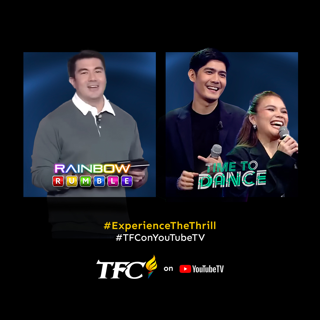 KapamilyaTFC's tweet photo. Feel the energy with Rainbow Rumble and Time To Dance โ only on TFC via YouTube TV!
Subscribe for just $18.99/month!
๐ฒ More info: https://t.co/HvK3abqISq
#RainbowRumble #TimeToDance https://t.co/FpIv9TiWkX