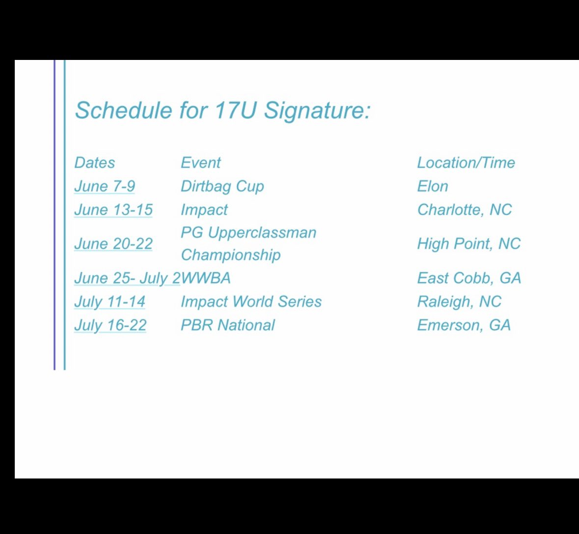 Evan Burroughs (@evanburroughs13) on Twitter photo Honored to represent region 7 again this year in the NC BODYARMOR State Games. And excited 4 another run with <a href="/_thedirtbags/">Dirtbags Baseball</a>. Schedules attached!
<a href="/BaseballBritt/">Britt Johnson</a> <a href="/SmithKermit/">Kermit Smith</a> <a href="/ChrisGMoore9/">Chris Moore</a> <a href="/CoachHood17/">Randy Hood</a> <a href="/CoachOx18/">Chad Oxendine</a> <a href="/KSchnall9/">Kevin Schnall</a> <a href="/TShewmaker43/">Tyler Shewmaker</a>
<a href="/coachchris14/">Chris Pollard</a> <a href="/PrepBaseballNC/">Prep Baseball North Carolina</a> <a href="/trey_daly/">Trey Daly</a> Honored to represent region 7 again this year in the NC BODYARMOR State Games. And excited 4 another run with <a href="/_thedirtbags/">Dirtbags Baseball</a>. Schedules attached!
<a href="/BaseballBritt/">Britt Johnson</a> <a href="/SmithKermit/">Kermit Smith</a> <a href="/ChrisGMoore9/">Chris Moore</a> <a href="/CoachHood17/">Randy Hood</a> <a href="/CoachOx18/">Chad Oxendine</a> <a href="/KSchnall9/">Kevin Schnall</a> <a href="/TShewmaker43/">Tyler Shewmaker</a>
<a href="/coachchris14/">Chris Pollard</a> <a href="/PrepBaseballNC/">Prep Baseball North Carolina</a> <a href="/trey_daly/">Trey Daly</a>