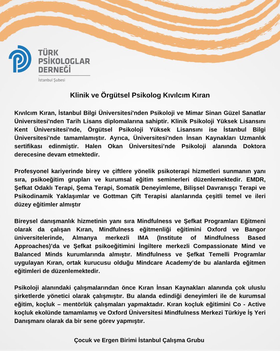 Çocuk ve Ergen Birimi İstanbul Çalışma Grubu olarak yaz tatiline girmeden önce, dönemin son etkinliğinde kendimize dönmeyi, öz bakım, öz şefkat ve mindfulness (bilinçli farkındalık) çalışmalarını birlikte öğrenmek istedik. Kayıt için; forms.gle/Ayq1BGChSPvKp1…