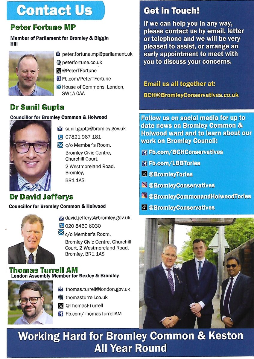 Ian Payne (left), George Barnes (centre) and Cllr Sunil Gupta (right) from the Bromley Common &amp; Holwood action team out speaking to residents of Addison and Bloomfield Roads.
Live in the ward? Please contact us with any issues and follow our social media pages for local updates.