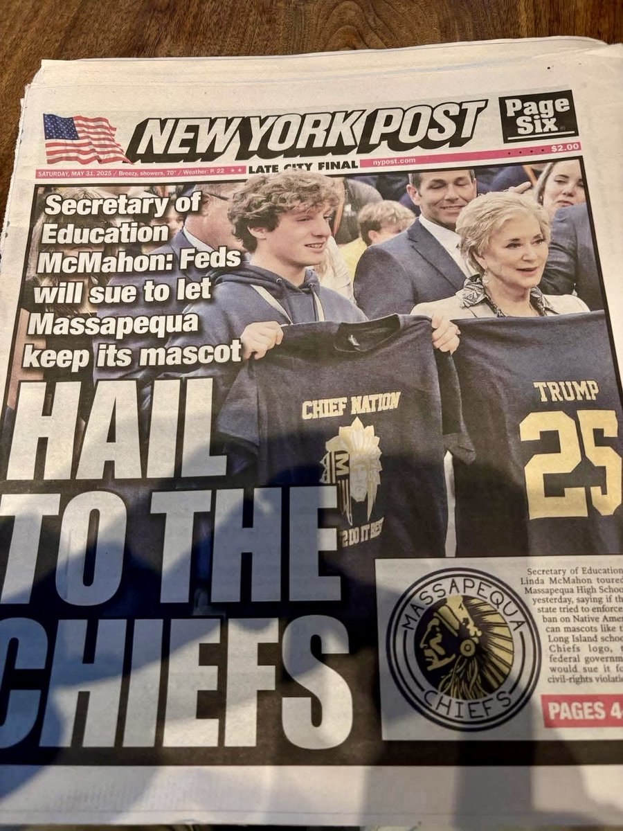 Native American Guardians Association (@guardiansnative) on Twitter photo BREAKING NEWS <a href="/nypost/">New York Post</a> front page EDUCATE NOT ERADICATE <a href="/Chiefs/">Kansas City Chiefs</a> <a href="/LaNativePatriot/">🪶Native Patriot 🇺🇸</a> <a href="/ThePatriotsPray/">The Patriots Prayer Network</a> <a href="/EDSecMcMahon/">Secretary Linda McMahon</a> BREAKING NEWS <a href="/nypost/">New York Post</a> front page EDUCATE NOT ERADICATE <a href="/Chiefs/">Kansas City Chiefs</a> <a href="/LaNativePatriot/">🪶Native Patriot 🇺🇸</a> <a href="/ThePatriotsPray/">The Patriots Prayer Network</a> <a href="/EDSecMcMahon/">Secretary Linda McMahon</a>