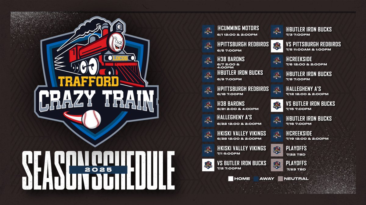Updated Schedule for the Trafford Crazy Train 2025 Season!