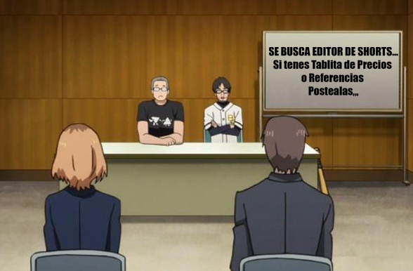 SE BUSCA EDITOR DE SHORTS: Buenos Días gente, un amigo anda buscando un editor de Shorts, si conocen a alguien o tienen una tablita de precios  dejen Imagen o Link en Comentarios, y si es posible Contacto de Discord para que se comunique!.

SALUDOS!!!