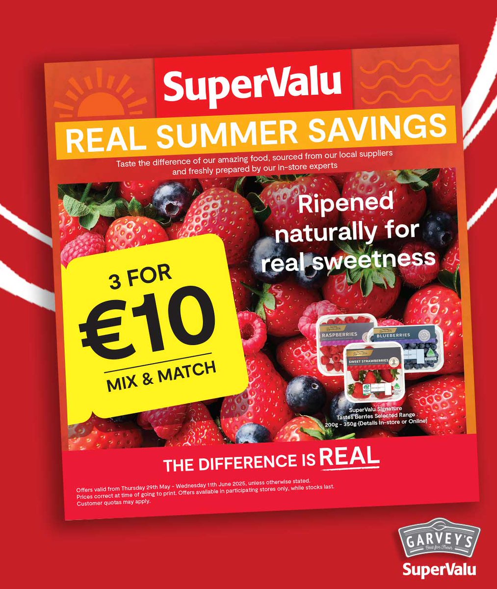 Call in for our latest special offers in store now !

📲supervalu.ie/offers-leaflet…

Offers valid Thurs 29th May to Wed 11th June 2025, unless otherwise stated. #GarveysSuperValu #Corbally