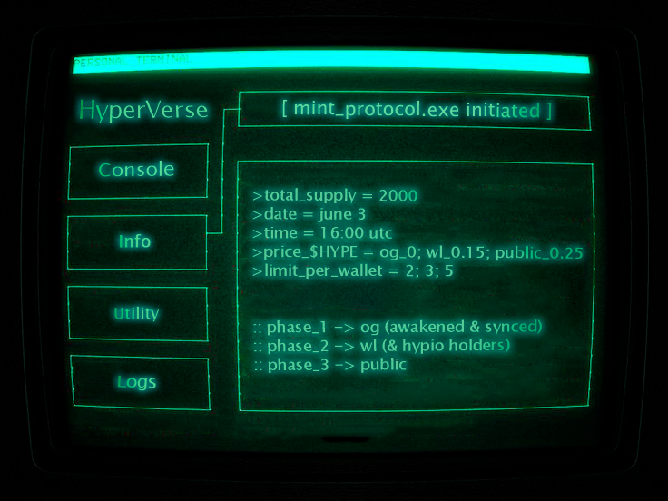 HyperVerse_HL's tweet photo. [mint.protocol.exe INITIATED]

> check screen for details

-- access opportunity still open
> engage to enter the list

Additional info will be found in discord transmissions https://t.co/flcGyh2UtA