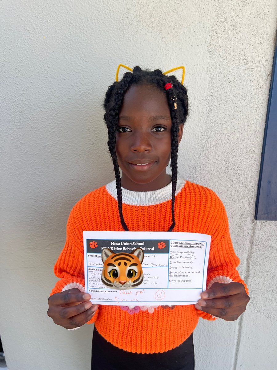 Congrats to our PAWSitive 🐾 Behavior Referral recipients. They were recognized by staff for going above &amp; beyond in demonstrating @mesaunionschool Guidelines for Success. Way to go! We are so proud of you! Go Tigers! 🐅 #DifferenceMaker🐯💙 #TheMesaWay  #mesamoments