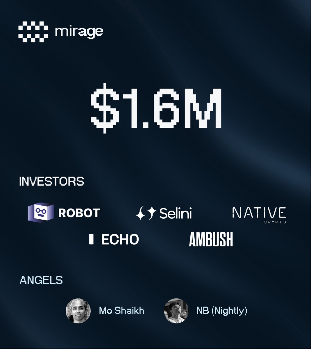 OshinSylvester's tweet photo. 1/ May 25 β Mirage Protocol Bags $1.6M! π°
@Aptos gave a huge shoutout to @mirage_protocol, who just secured $1.6M while prepping for mainnet.
DeFi's heating up, and Mirage is zooming in with the turbo on. ποΈ #MirageProtocol #AptosDeFi https://t.co/MulIMjhxOl