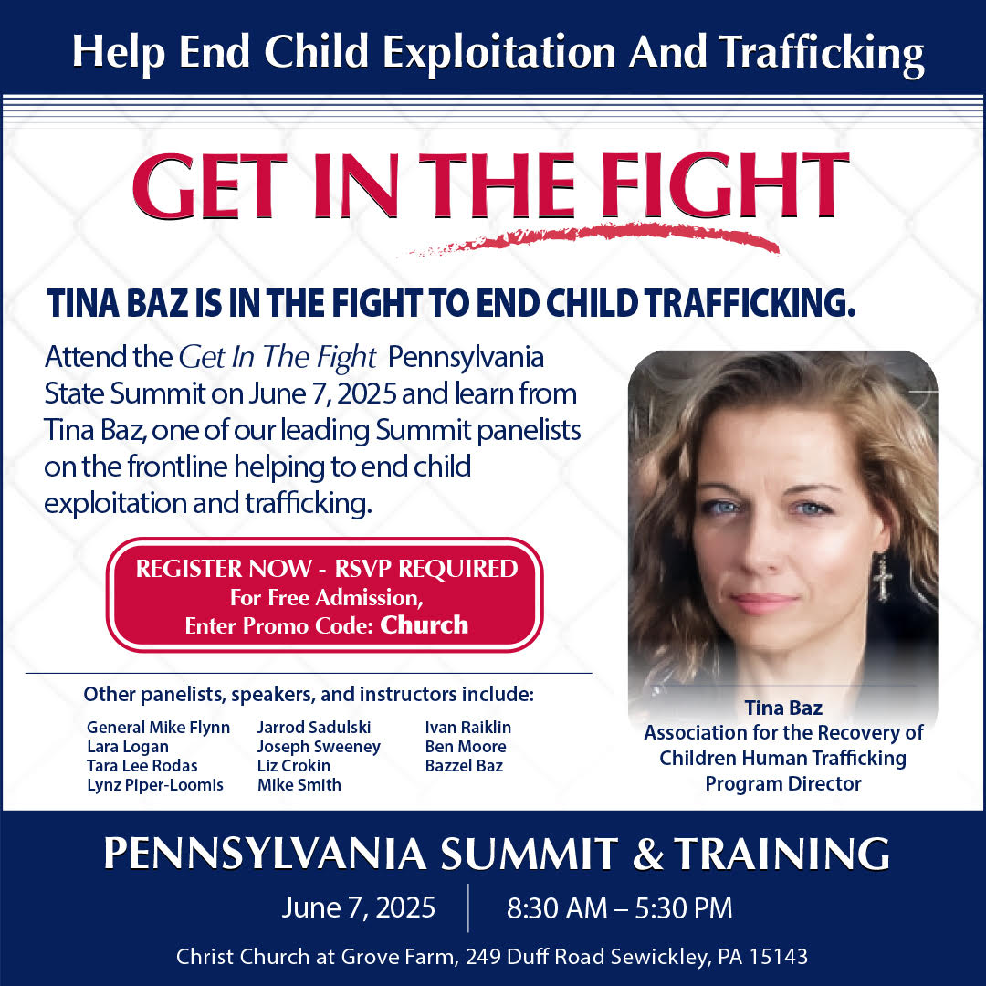 One week from today, America's Future is on the ground in Pennsylvania.

Join us Saturday, June 7, at Christ Church at Grove Farm in Sewickley for a one-day event focused on protecting children and defending freedom.

Hear from General Mike Flynn, Lara Logan, Tara Lee Rodas,