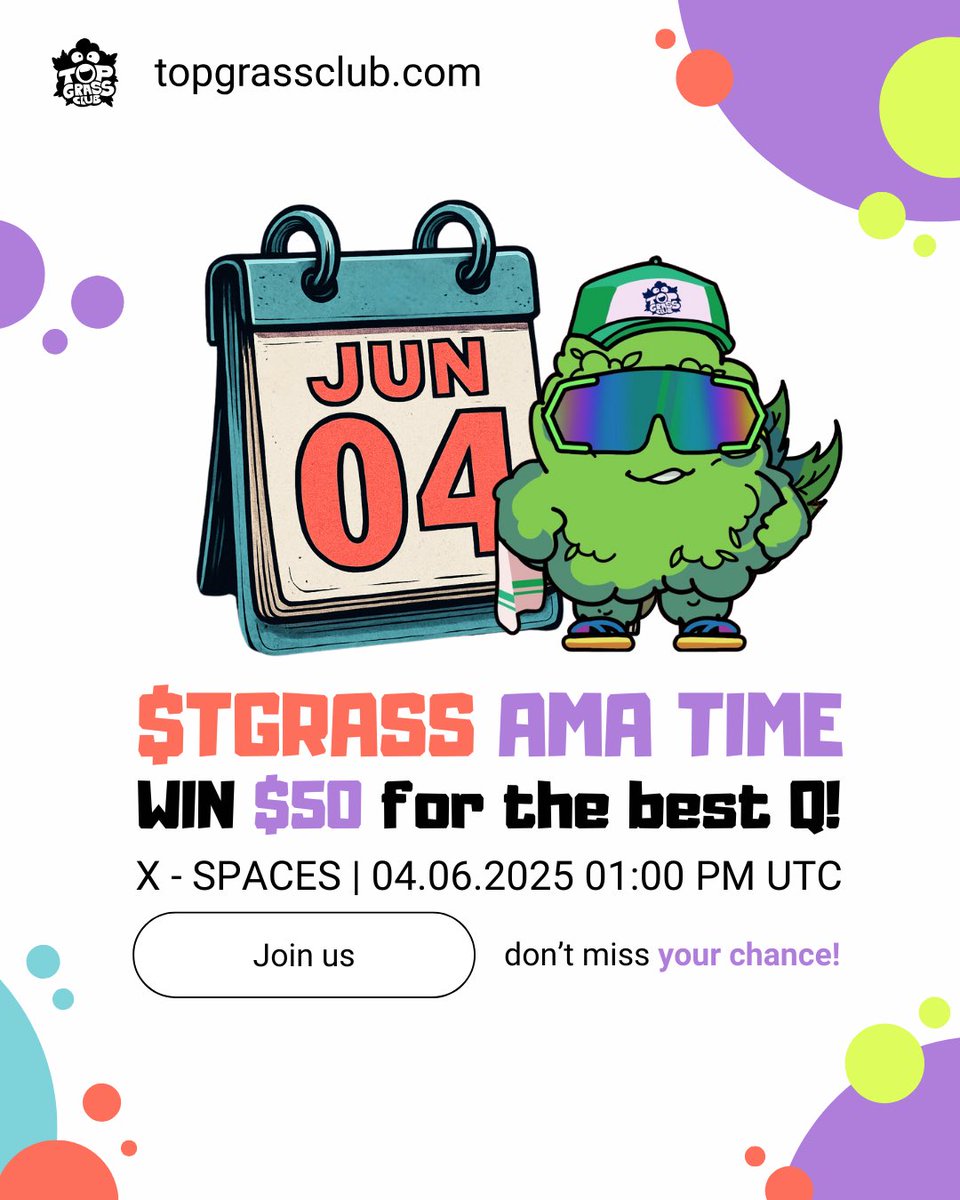 TopGrassClub's tweet photo. ✨ AMA TIME — X Spaces – giveaway + ston3r-friendly Q&A 🥦💨
We’re going LIVE with @_idanszn & @ix_farhad and inviting you straight into the arms of the CR7PTO-C4NNABIS geeks community:
🟩 Curious how you can own real plants as NFTs?
🟩 We’ll reveal what VIP futures we’re cooking.
🟩 You’ll find out why $TGRASS is not just a token.
This is YOUR moment 👉 Best question wins $50 — join us and bring the good questions.
📅 June 4 – 1pm UTC
🔗 https://t.co/FdQi5FWnjo
Stay STON3D 🤙