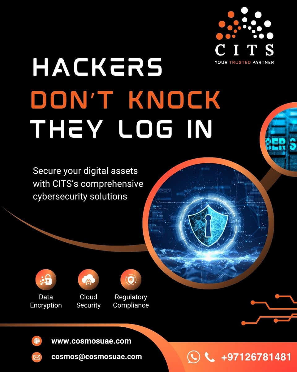 uaeCosmos's tweet photo. Hackers don’t knock—they log in!
Secure your digital world with CITS’s top-tier cybersecurity solutions:
🔐 Data Encryption
☁️ Cloud Security
📋 Regulatory Compliance
👉 https://t.co/fQSzy0FRB8 | 📩 cosmos@cosmosuae.com | 📞 +97126781481
#CyberSecurity #CITS #DataProtection #UAE https://t.co/8HJNdb9py7