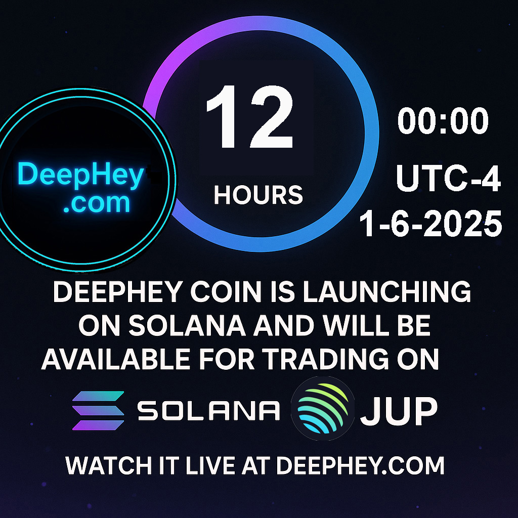 pump_brc20's tweet photo. 🚀 DeepHey Coin is officially launching on Solana!
Get ready to trade on https://t.co/o9HsNK8Gqi – it all starts in just 12 hours!
🕛 Launch Time: 00:00 (UTC-4, New York) | June 1, 2026
🌐 Explore more: https://t.co/qvcatUeRcT
#DeepHey #DeepHeyCoin #SOL $SOL #JUP $JUP #Crypto https://t.co/fHWGQgw7p2