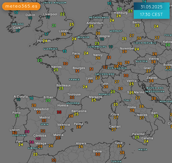 Current Airport Weather in Europe - Andalusia > 40 °C