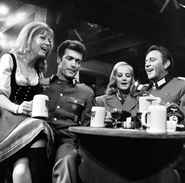 elstreeproject's tweet image. Clint Eastwood is 95 today. Seen here with Ingrid Pitt, Mary Ure, and Richard Burton on the set of "Where Eagles Dare", 1968, which was filmed at MGM British Studios in Borehamwood.
#MadeAtElstree #ClintEastwood #MGM #WhereEaglesDare #BritishFilm