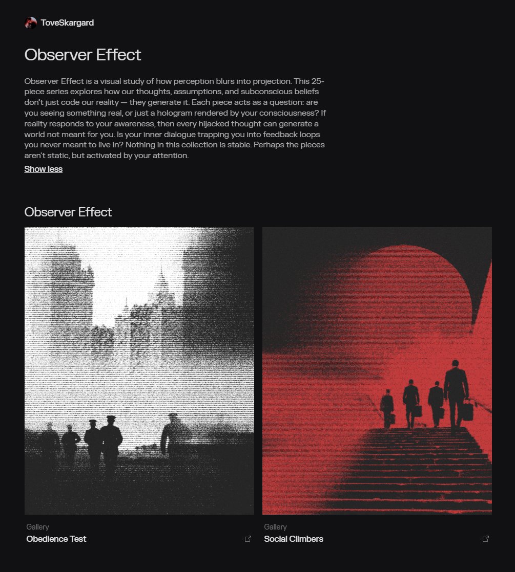 joelle_lb's tweet image. Observer Effect is live. I'll be adding the pieces gradually, here are the first 2. Some will be auctions, some buy now so keep an eye on Tove's account for upcoming mints. Link below ✌️
