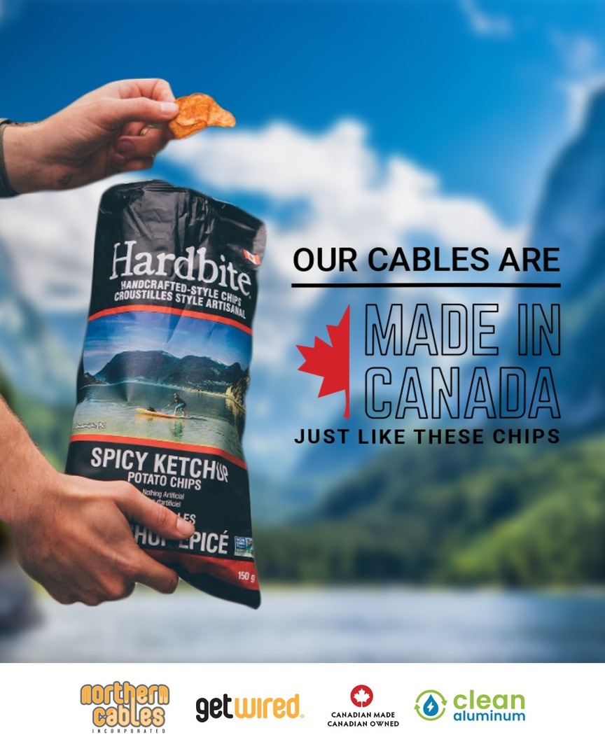 Our cables are made in Canada...just like Hardbite Chips.

At Northern Cables, we’re committed to Canadian manufacturing—supporting over 300 Canadian jobs.

Because when we invest at home, we all grow stronger. 🇨🇦💪