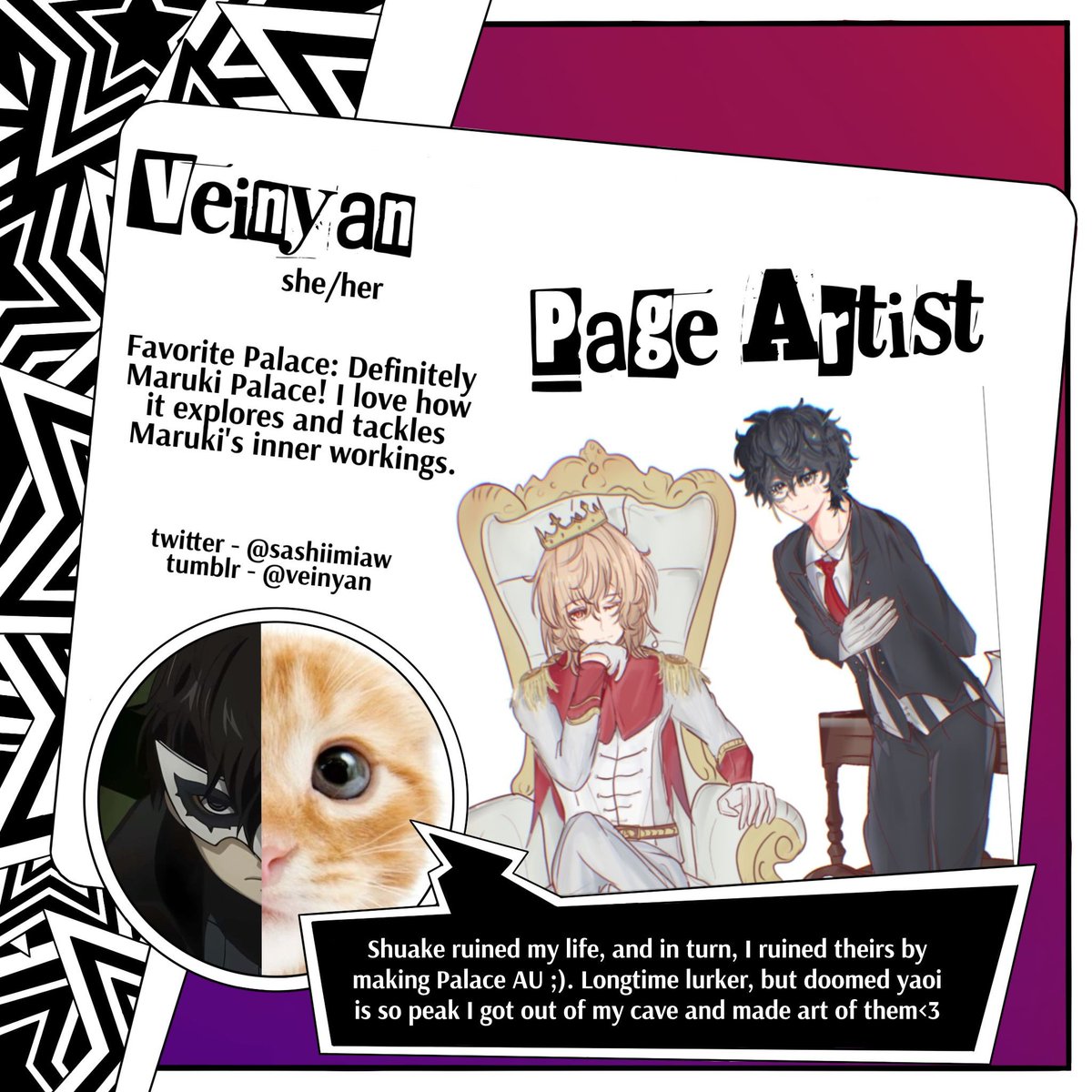 Distorted Destinies Zine (@dd_shuakepalace) on Twitter photo 🃏CONTRIBUTOR SPOTLIGHT🃏
Our next artist is the wonderful <a href="/sashiimiaw/">veinyan ☕️🥞</a>! We can't wait to see her Palace AU! 🃏CONTRIBUTOR SPOTLIGHT🃏
Our next artist is the wonderful <a href="/sashiimiaw/">veinyan ☕️🥞</a>! We can't wait to see her Palace AU!