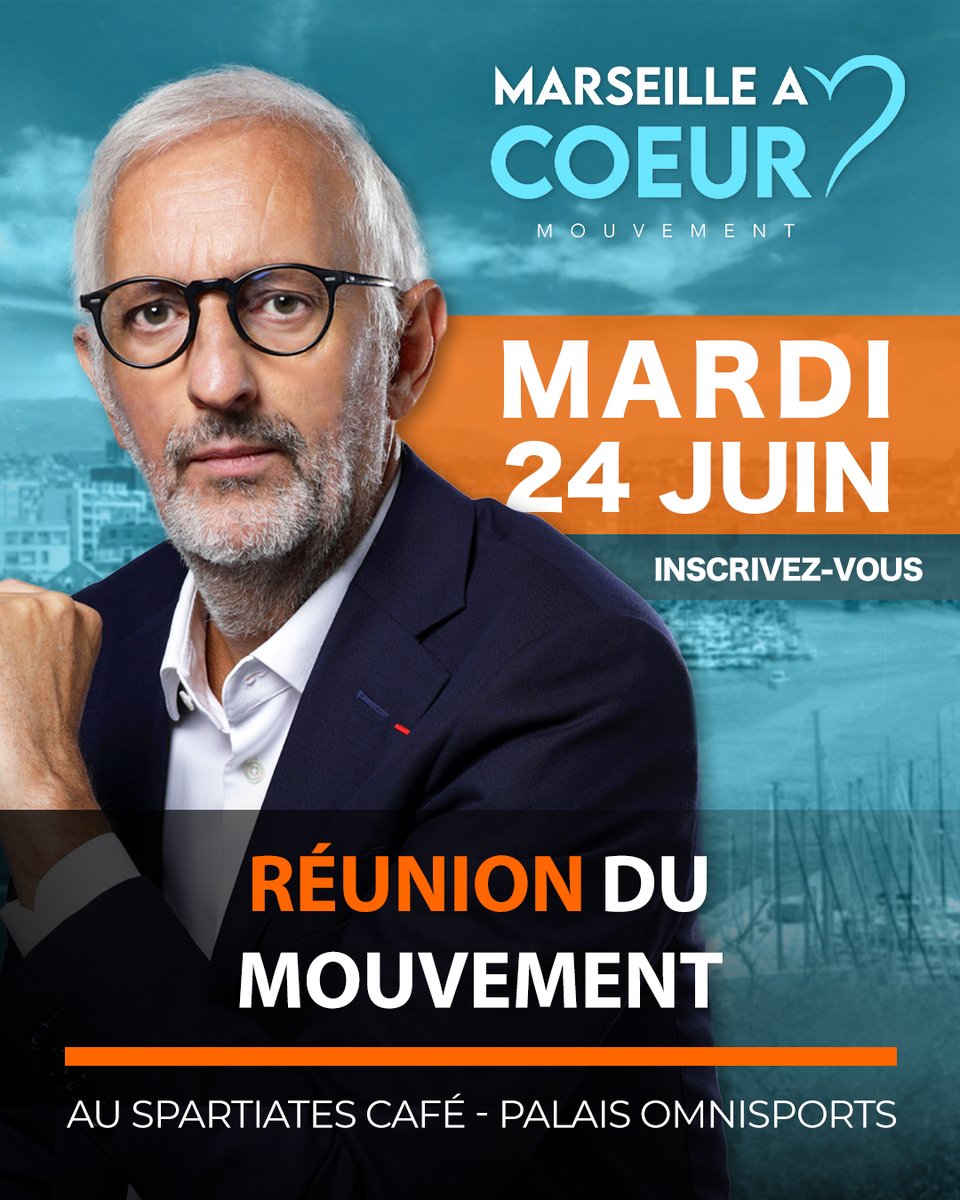 Prochaine réunion du Mouvement Marseille à Cœur !
Mardi 24 juin 2025 à partir de 18h15
📍 Spartiates Café – Palais Omnisports Marseille (Patinoire)
12 Boulevard Fernand Bonnefoy, 13010 Marseille

Cette réunion est l’occasion de faire avancer ensemble nos idées pour Marseille.
