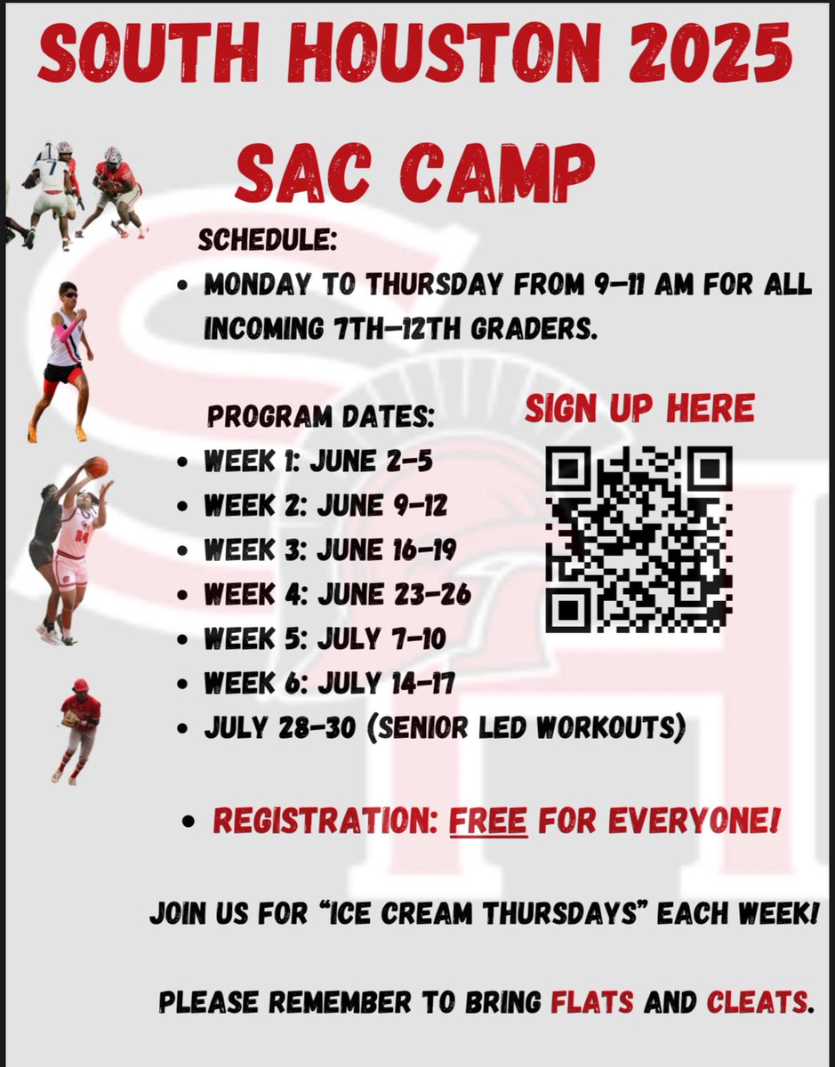 What’s up Trojans! 
SAC CAMP starts Monday for the boys. 
*Must have a physical on file to participate.