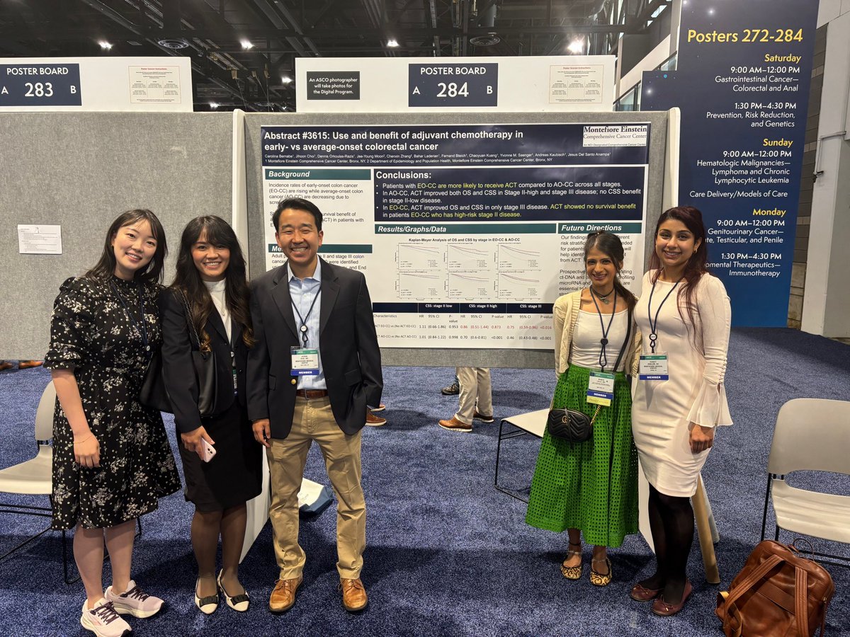 Montefiore Heme Onc Fellowship (@montehemeonc) on Twitter photo Congratulations to <a href="/BernabeCarolina/">Carolina Bernabe</a> and our second year fellow John Choi for their presentation on adjuvant chemotherapy use in early onset colorectal cancer🤩🤩
#coloncancer #cancerprevention #earlyonset #ASCO2025 Congratulations to <a href="/BernabeCarolina/">Carolina Bernabe</a> and our second year fellow John Choi for their presentation on adjuvant chemotherapy use in early onset colorectal cancer🤩🤩
#coloncancer #cancerprevention #earlyonset #ASCO2025