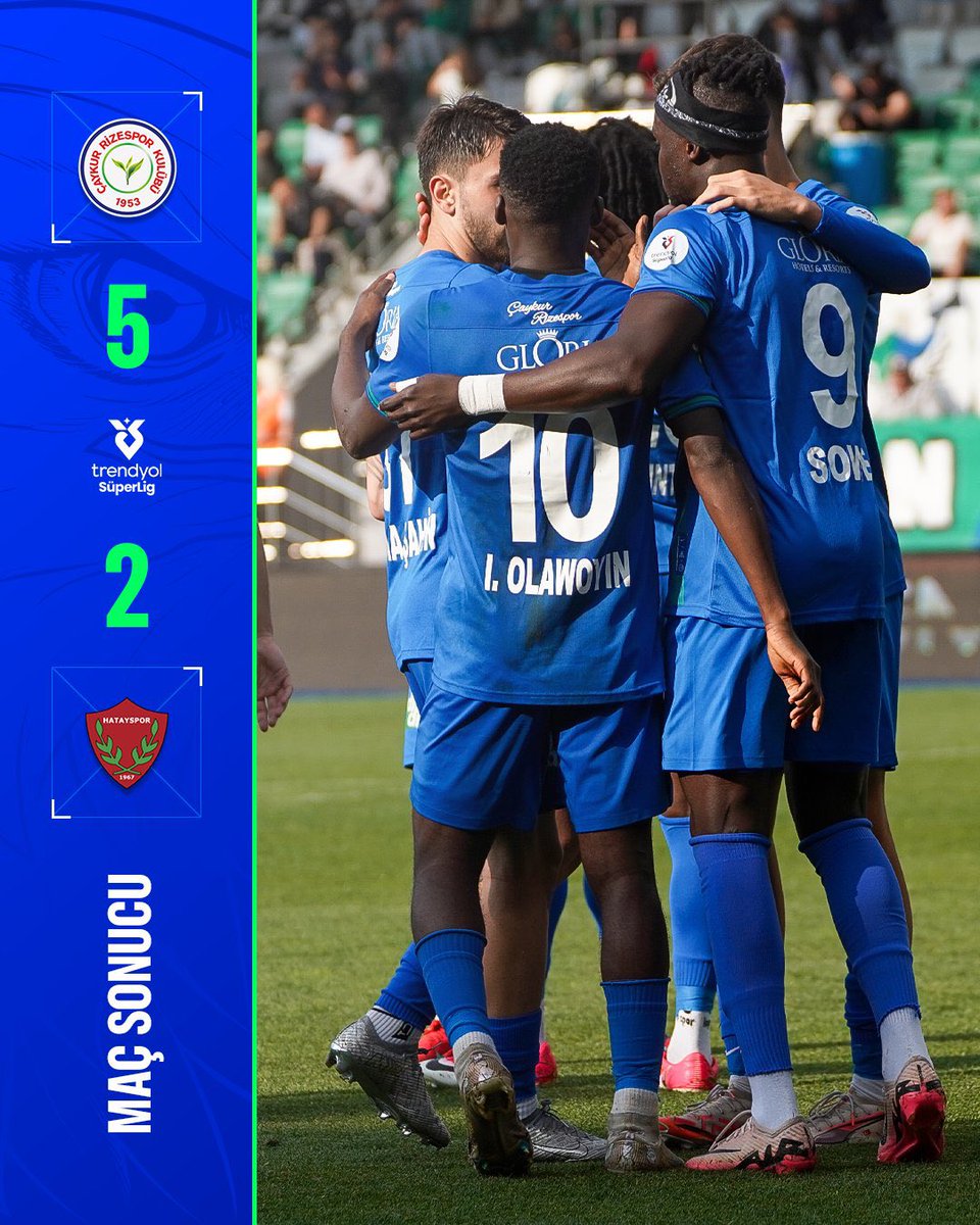 Hatayspor’u 5-2 yenerek ligi galibiyet ile kapatan Çaykur Rizesporumuzu tebrik ediyoruz.💚💙

#çaykurrizespor💚💙
