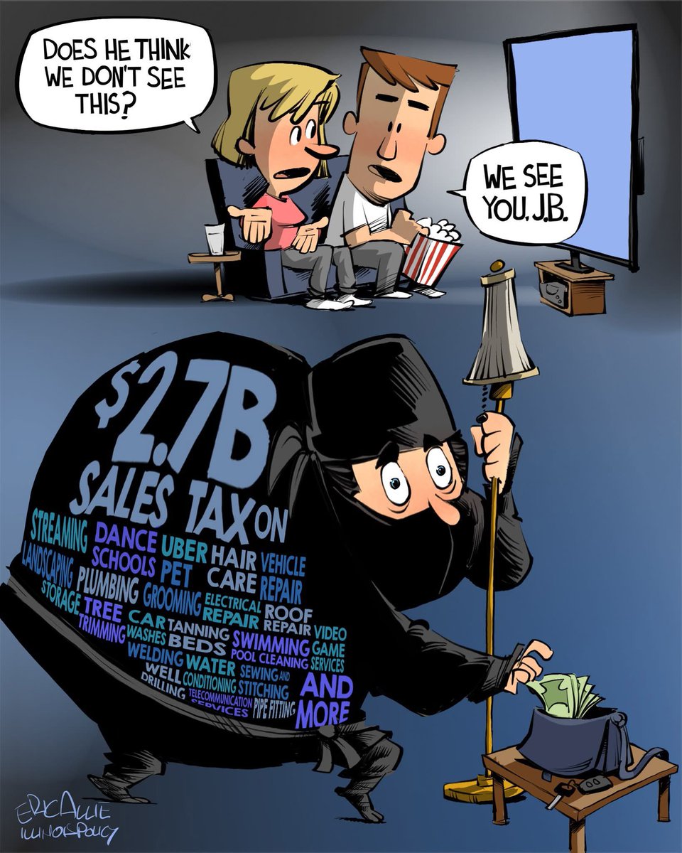 Illinois 101:
1️⃣ Tax everything
2️⃣ Spend it faster than it comes in
3️⃣ Blame Trump
4️⃣ Rinse. Repeat.

Welcome to the #PritzkerPlaybook.

#TaxedToDeath #Illinois #WeSeeYouJB 
Image: <a href="/EricAllie/">Eric Allie</a> with <a href="/illinoispolicy/">Illinois Policy</a>