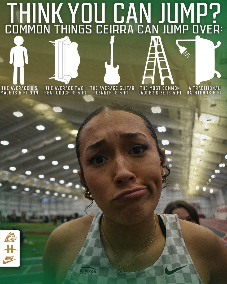 Wright State Track & Field/XC (@wsu_tf_xc) on Twitter photo πππ πππππ πππ πππ ππππβοΈCierra Lively's best clearance height is 1.80m - that's 5 ft 10.75 inches!
Here's some common things Cierra can clear ‡οΈ
πββοΈ NCAA East Prelims 2:30pm
π» ESPN+ (bit.ly/4kk7jzB)
π bit.ly/4mzSXMV
#RaiderUP | #RaiderFamily πππ πππππ πππ πππ ππππβοΈCierra Lively's best clearance height is 1.80m - that's 5 ft 10.75 inches!
Here's some common things Cierra can clear ‡οΈ
πββοΈ NCAA East Prelims 2:30pm
π» ESPN+ (bit.ly/4kk7jzB)
π bit.ly/4mzSXMV
#RaiderUP | #RaiderFamily