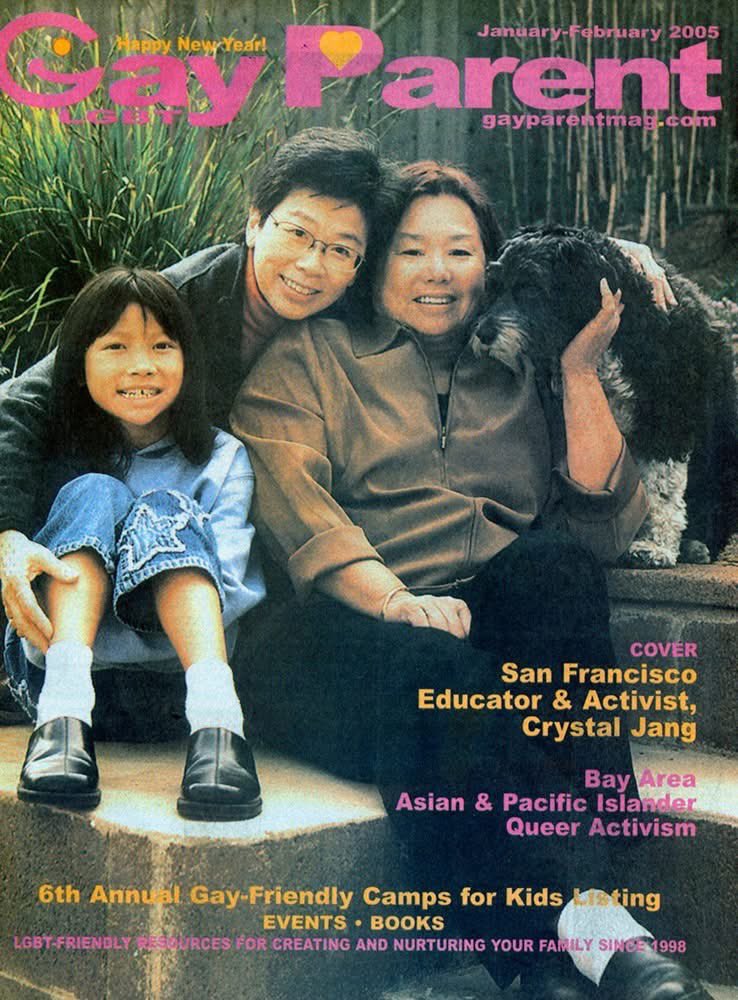 GayParentMag's tweet image. On the tail end of AAPI Heritage Month and the eve of Pride Month, here’s a cover of Gay Parent Magazine featuring educator and activist Crystal Jang and her family (from 2005). #AAPIMonth #Pride