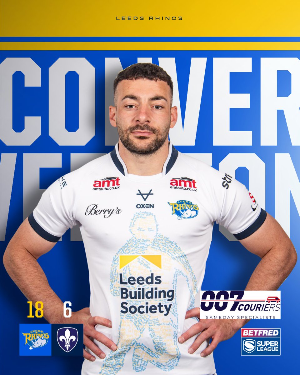 Jake Connor deliberately bounces his touchline conversion off the inside of the post and over 😉 
Rhinos  18 - 6 Trinity 35'