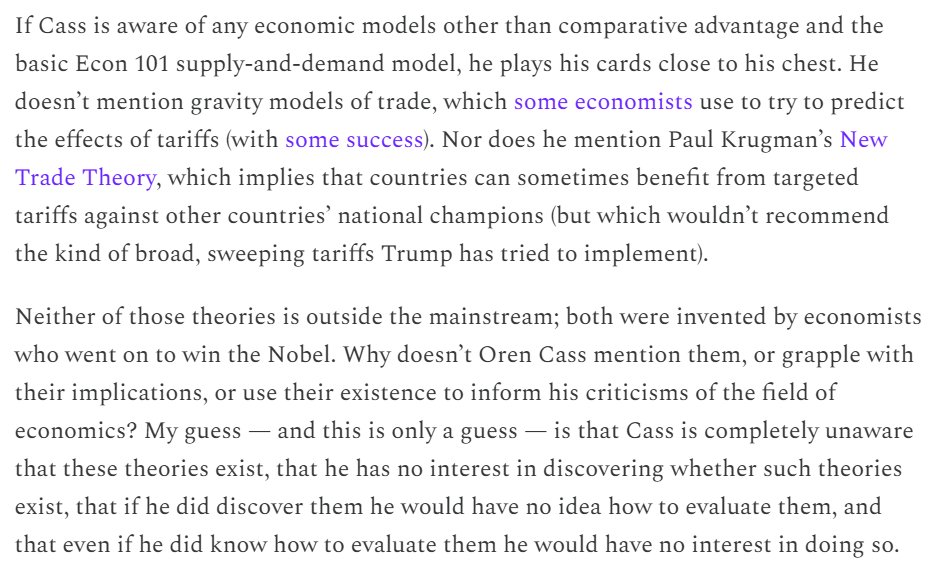There is no evidence that Oren Cass is aware of any theory of international trade developed within the last 200 years, or that he has any desire to learn whether any such theory even exists.