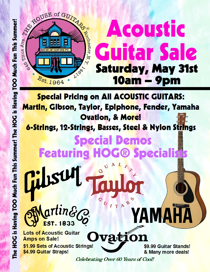 Today only! Acoustic guitar sale with special pricing on ALL ACOUSTIC GUITARS! Martin, Gibson, Taylor, Epiphone, Fender, Yamaha, Ovation and more! Don't miss this chance to save on your new favorite axe!