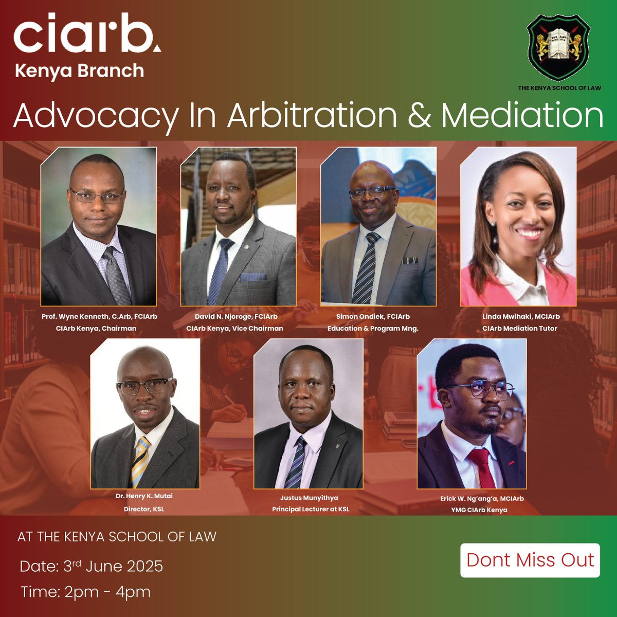 Our very own Eric Ng'ang'a, MCIArb, will be among the distinguished speakers at the ADR Talk happening on Tuesday, 3rd June 2025 at the Kenya School of Law!
Join Eric and other experts from CIArb Kenya for a powerful session on Advocacy in Arbitration &amp; Mediation. |<a href="/missmasengeli/">Samantha Masengeli</a>