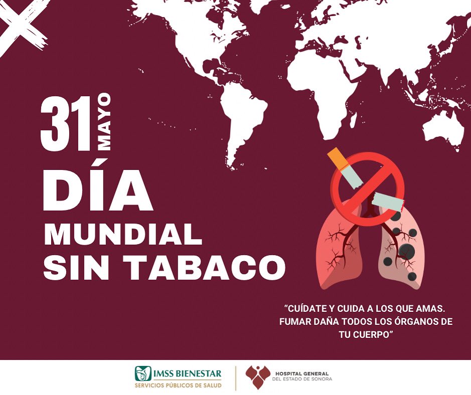🚭 31 de Mayo - Día Mundial Sin Tabaco

En el Hospital General del Estado de Sonora trabajamos todos los días por un entorno más sano y seguro para pacientes, personal y visitantes. 💙
