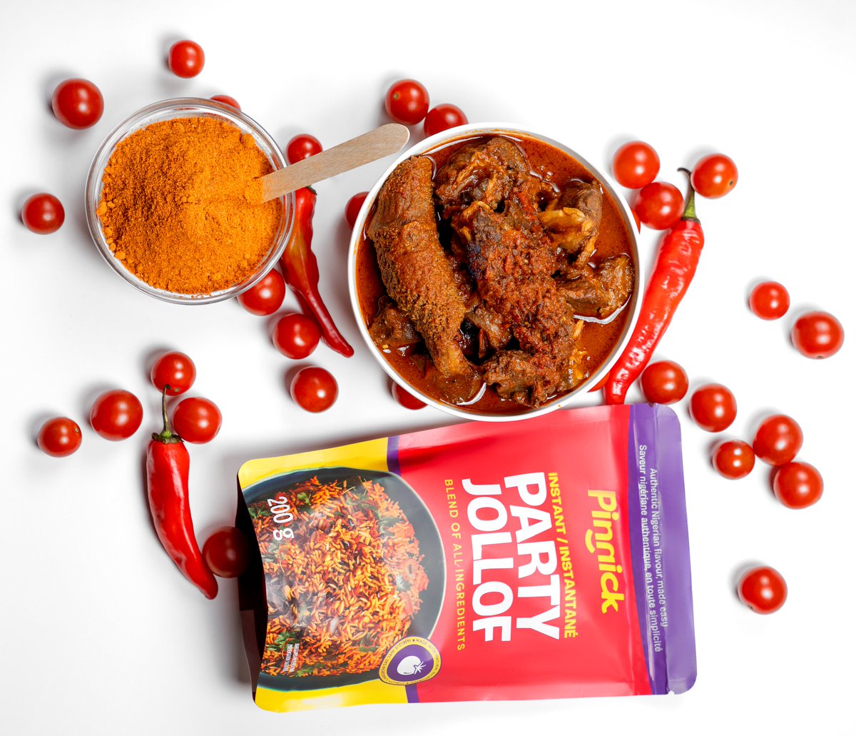 PinnickFoods's tweet photo. Introducing to you Pinnick Foods Instant Party Jollof, your convenient, one mix solutions for best tasting Jollof Rice🌶️ 🍚 
#jollofrice
#canadavendors 
#tastymeals 
#pinnickfoods https://t.co/RDrG281MwK