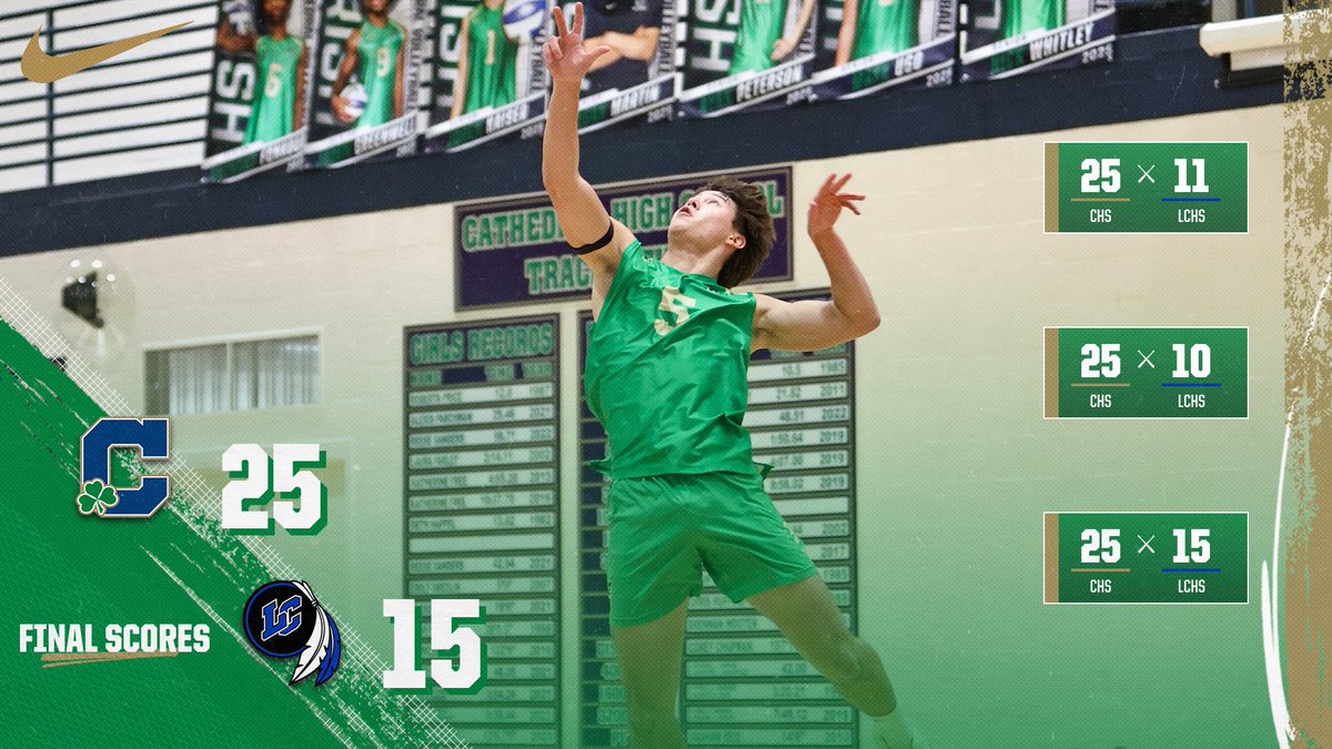 ☘️ IRISH VICTORY! Cathedral Boys Volleyball continues their winning ways with a convincing 3-0 win over LCHS! The Irish remain unstoppable! 🏐