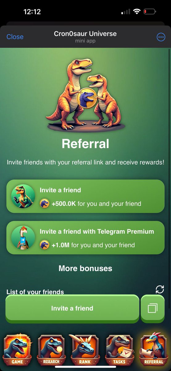 Don’t forget to have a headstart 🏃with the game by completing your in-game task and  referral !! 🦖🦕 
#TapToEarn #CROFAM #CRONOS