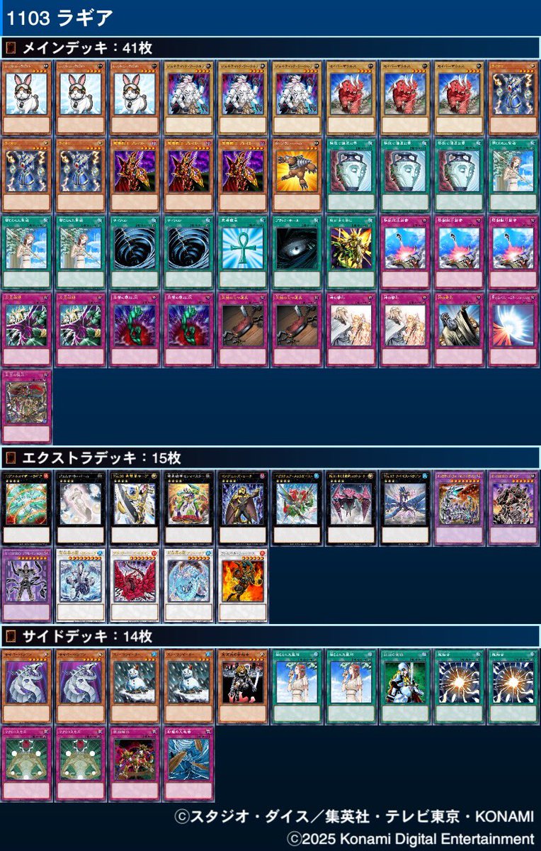 Lamshingfung030's tweet photo. 2025/05/31
第一回Mirror Force CS 1103

使用:兎ラギア
スキドレTG 後❌❌
TGマシンガジェ 後❌❌
暗黒界 後❌❌
ドラグニティ 先⭕️⭕️

1103初心者 初大会
じゃんけんは弱っすぎるでほぼ全後攻
ザコプレイは多い 反省必要点はたくさん https://t.co/Ha5WKPUfsc