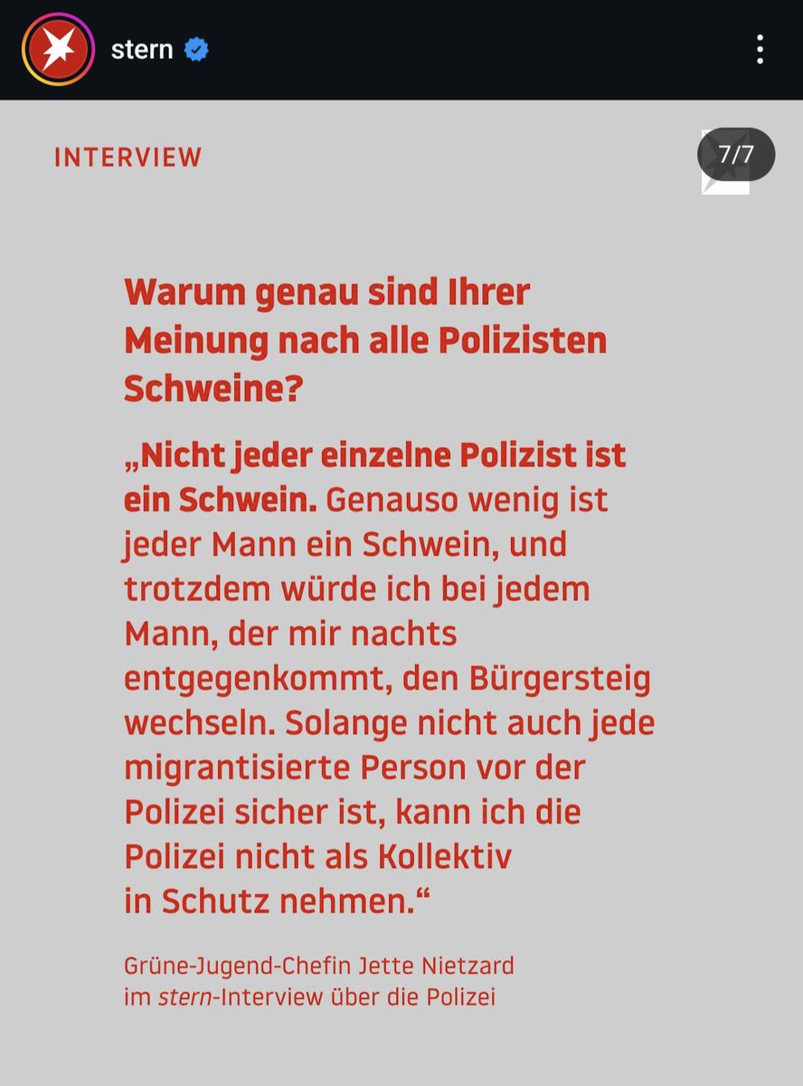 Jette Nietzard am Jahrestag der Ermordung des Polizisten Rouven Laur: "Nicht jeder einzelne Polizist ist ein Schwein."
Wäre die These, dass nicht jedes einzelne Grüne-Jugend-Mitglied eine moralisch verkommene Sau ist, in diesem Kontext eigentlich auch anwendbar?