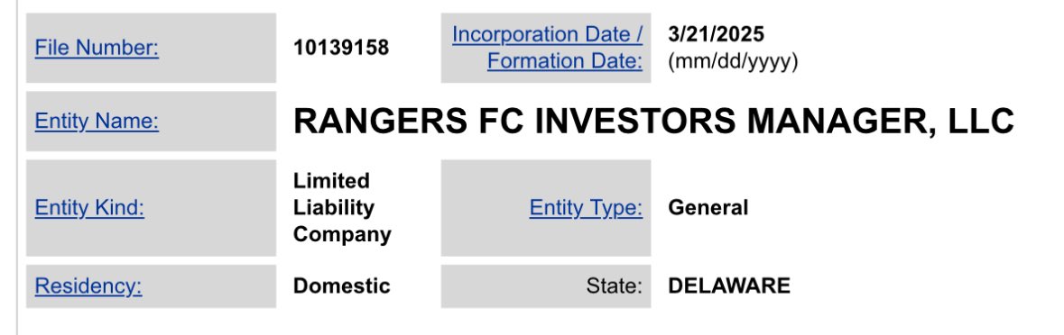 RFC_Michael_'s tweet image. Two other Rangers FC LLC’s have been registered in Delaware. 👇