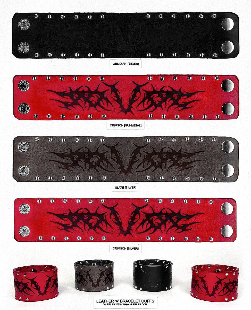 vilefiles's tweet photo. New ‘V’ Leather Cuffs in updated colors
Dyed, crafted &amp; tooled by hand
Live now — https://t.co/mOELcitFet

• Obsidian [Silver]
• Crimson [Gunmetal]
• Slate [Silver]
• Crimson [Silver] https://t.co/7rk2UMfZoz