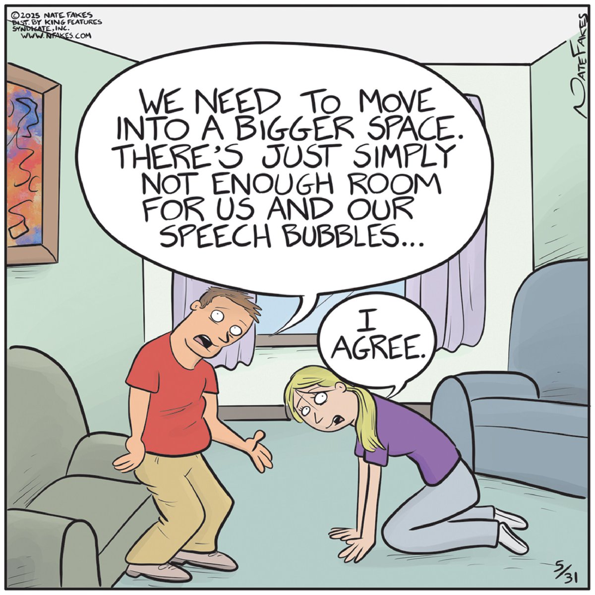 How does a 3 speech bubble, 1 bath sound? 
Break of Day 5-31-2025 
comicskingdom.com/break-of-day/2…
#comic #webcomic #breakofday #comicskingdom #cartoon