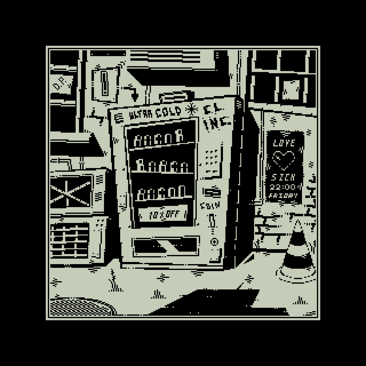 Made some fixes at this work - removed sign, it was taking too much space, and switched palette to Vinik. 
Alley.
#pixelart #1bit 