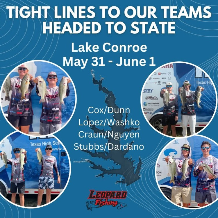 Wishing our Leopard Fishing teams tight lines as they participate in the State Tournament today and tomorrow at Conroe Lake! 🎣🐟 #LeopardFishing #OneHeartOneLovejoy
