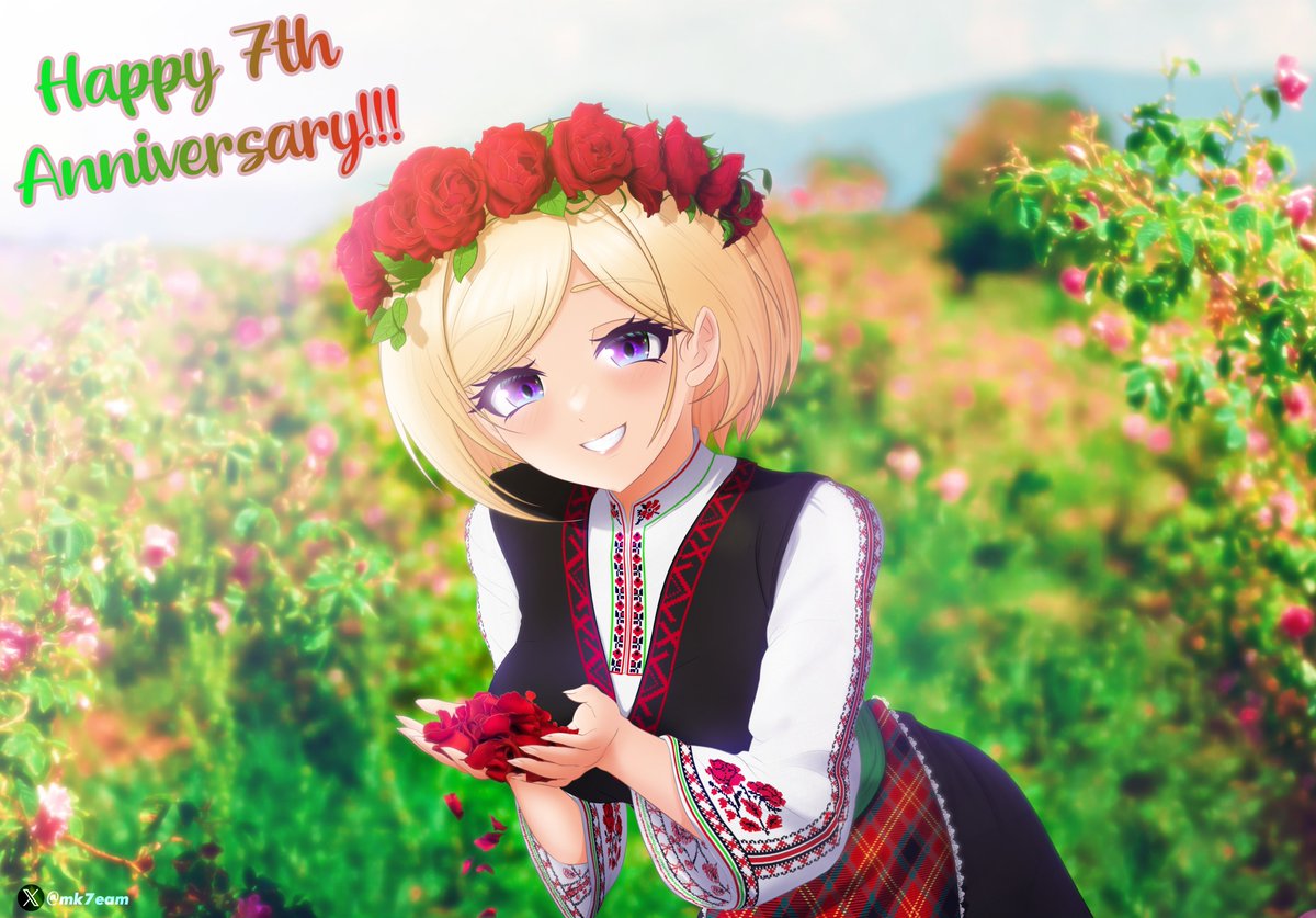 mk7eam's tweet photo. アキ・ローゼンタールさん、7周年おめでとうございます！
こちらは、ブルガリアのバラの乙女として描いた特別なイラストです！

- Here is my special illustration of you as a Bulgarian rose maiden!
#ロゼ隊 #アロ絵 #Akimage #アキ・ローゼンタール https://t.co/00E9QL1mTf
